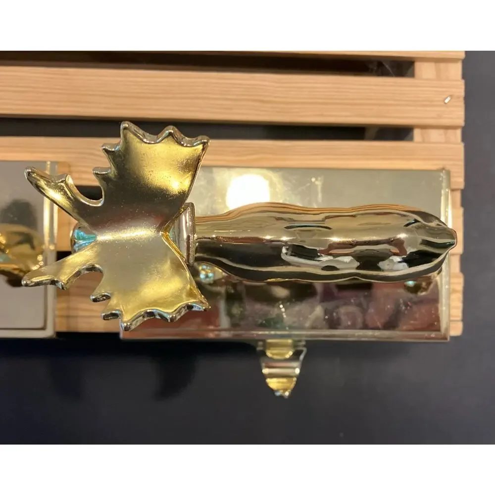 VTG, Target, Pair Of Solid Brass Weighted Moose Mantle Stocking Holders EUC